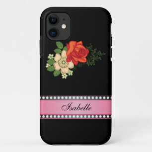 Coques Pour iPhone Rose rouge et marguerites rose Nom personnalisé