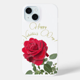 Coque Pour iPhone 15 Rose rouge peinte à la main