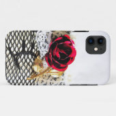 Coques Case-Mate iPhone Rose rouge romantique et dentelle blanche (Dos (Horizontal))