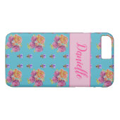 Coques Case-Mate iPhone Rose rouge Shabby Chic Aqua Turquoise Floral Flowe (Dos (Horizontal))