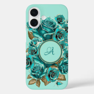 Coques iPhone 16 Rose sarcelle élégante vintage personnalisée