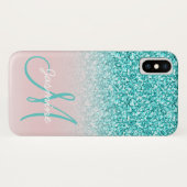 Coques Case-Mate iPhone Rose turquoise Girly nommé Ombre de parties (Dos (Horizontal))
