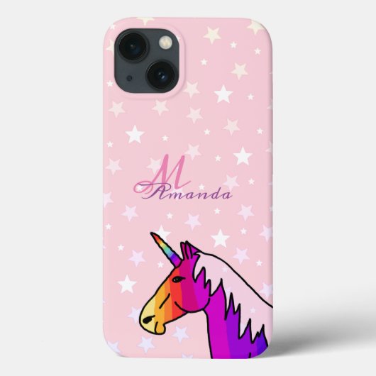 Coques Case-Mate iPhone Rose Unicorn Stars Girly Kids Monogramme Nom (Verso)