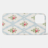 Coques Case-Mate iPhone Rose Victorian Roses w/Blue Ribbon Lattice (Verso (horizontal))