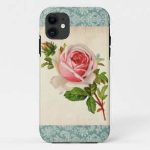 Coque iPhone 11 Rose victorien et damassé