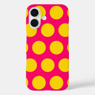 Coques iPhone 16 Rose vif et pois dorés