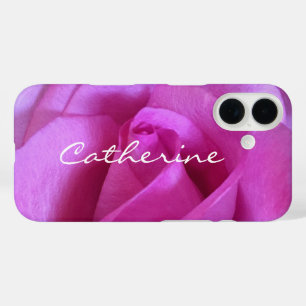 Coques iPhone 16 Rose violet Rose Photo Monogramme Nom Script Moder