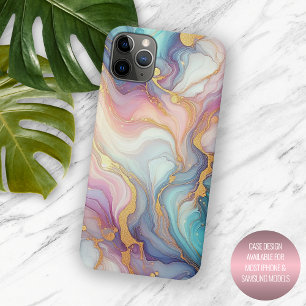 Coque iPhone 15 Pro Max Rose Violet Sarcelle Aqua Bleu Or Motif Artistique