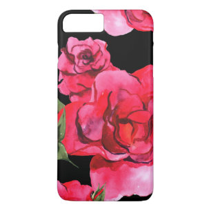 Coque iPhone 7 Plus Roses aquarelle sur noir