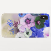 COQUES Case-Mate iPhone ROSES BLANCHES BLEUES ET FLEURS ANÉMONE MONOGRAMME (Dos (Horizontal))