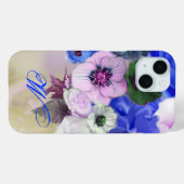 COQUES Case-Mate iPhone ROSES BLANCHES BLEUES ET FLEURS ANÉMONE MONOGRAMME (Verso (horizontal))