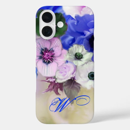 COQUES Case-Mate iPhone ROSES BLANCHES BLEUES ET FLEURS D'ANÉMONE MONOGRAM (Verso)
