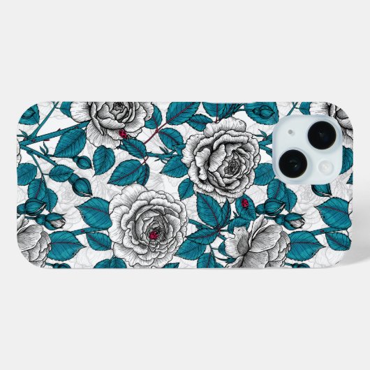 Coques Case-Mate iPhone Roses blanches et coccinelles (Verso (horizontal))