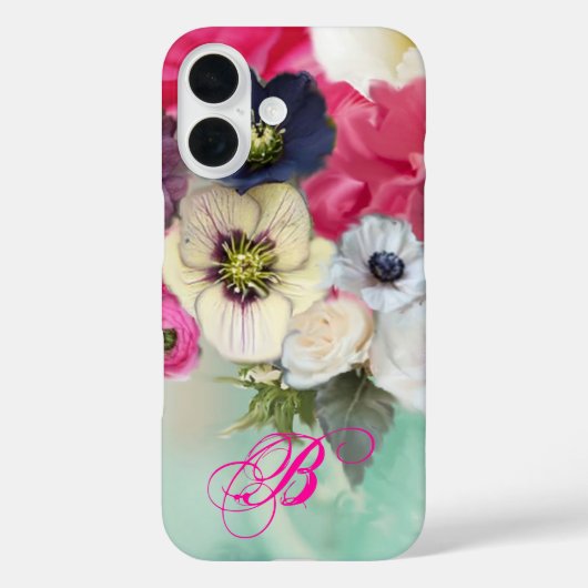 COQUES Case-Mate iPhone ROSES BLANCHES ET FLEURS D'ANÉMONE MONOGRAMME (Verso)