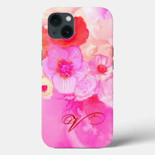 COQUES POUR iPhone ROSES BLANCHES ROUGES ET ANÉMONES PINK MONOGRAMME