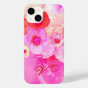 COQUES POUR iPhone ROSES BLANCHES ROUGES ET ANÉMONES PINK MONOGRAMME