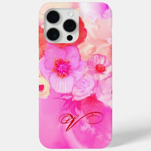 COQUES Case-Mate iPhone ROSES BLANCHES ROUGES ET ANÉMONES PINK MONOGRAMME (Verso)