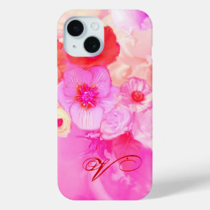 COQUE POUR iPhone 15 ROSES BLANCHES ROUGES ET FLEURS D'ANÉONE ROSE MONO