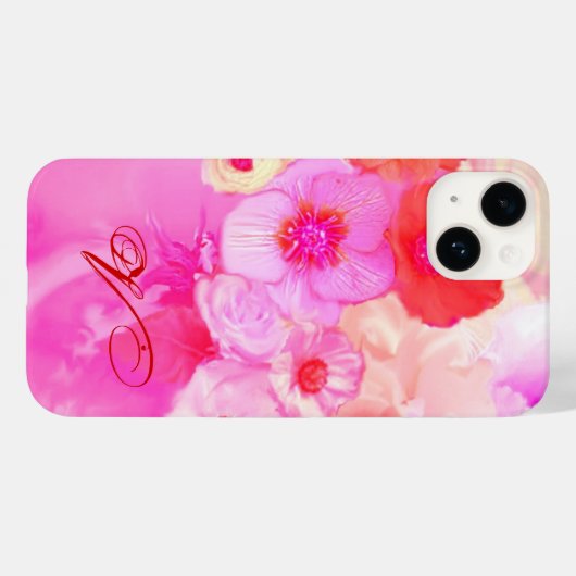 COQUES Case-Mate iPhone ROSES BLANCHES ROUGES ET FLEURS D'ANÉONE ROSE MONO (Verso (horizontal))