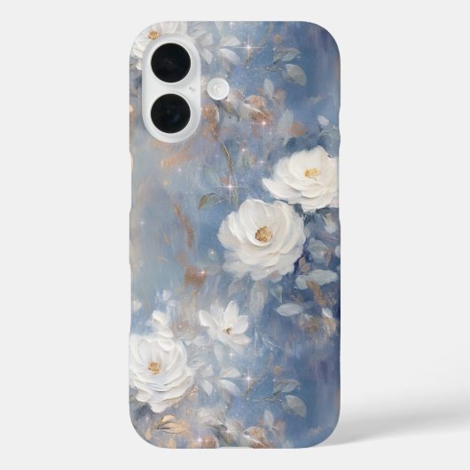 Coques Case-Mate iPhone Roses blanches sur bleu Arrière - plan Paint Style (Verso)