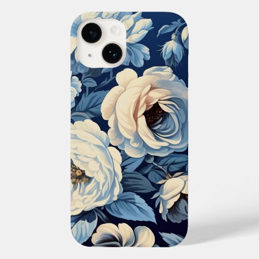 Coques Case-Mate iPhone Roses blanches sur Indigo Arrière - plan bleu (Verso)