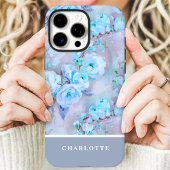 Coques Case-Mate iPhone Roses Bleu tendance Nom personnalisé Floral