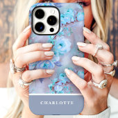 Coques Case-Mate iPhone Roses Bleu tendance Nom personnalisé Floral