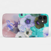 COQUES Case-Mate iPhone ROSES BLEU TURQUOISE ET FLEURS D'ANÉMONE BLANCHES  (Dos (Horizontal))