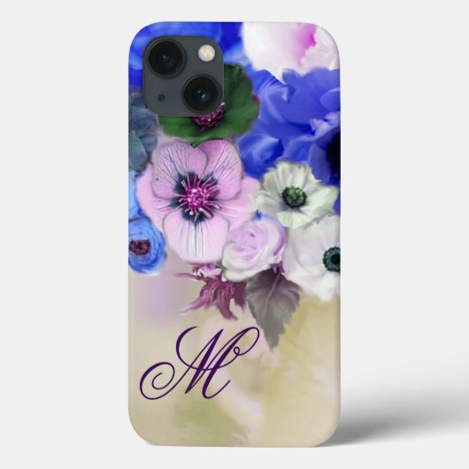 COQUES Case-Mate iPhone ROSES BLEUES, ANÉMONES BLANCHES ET ROSES FLEURS MO (Verso)