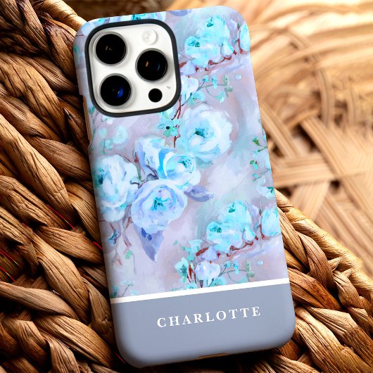 Coques Case-Mate iPhone Roses Bleues Tendances Fleur Personnalisée