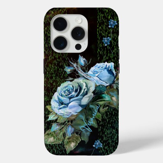 Coques Case-Mate iPhone Roses bleus sur noir (Verso)