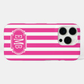 Coques Case-Mate iPhone Roses Chauds et Rayures Monogrammées Blanches (Verso (horizontal))