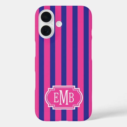 Coques Case-Mate iPhone Roses chauds et rayures monogrammées bleu marine (Verso)