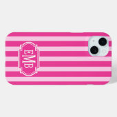 Coques Case-Mate iPhone Roses Chauds et Rayures Monogrammées Rose (Verso (horizontal))