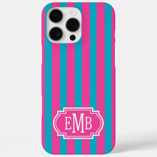 Coques Case-Mate iPhone Roses Chauds et Rayures Monogrammées Turquoise (Verso)
