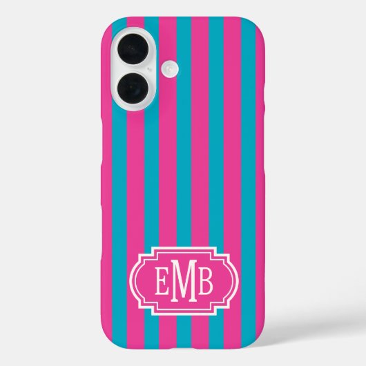 Coques Case-Mate iPhone Roses Chauds et Rayures Turquoise Monogrammées (Verso)