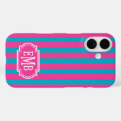 Coques Case-Mate iPhone Roses Chauds et Rayures Turquoise Monogrammées (Verso (horizontal))