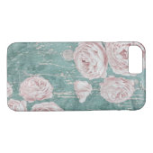 Coques Case-Mate iPhone Roses Chic Shabby Sur Bois Bleu Sombre Démangé (Dos (Horizontal))