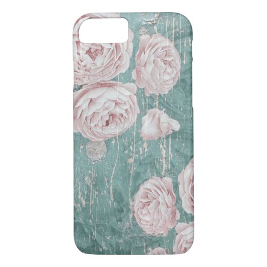 Coques Case-Mate iPhone Roses Chic Shabby Sur Bois Bleu Sombre Démangé (Dos)