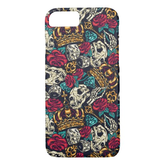 Coques Case-Mate iPhone Roses, crânes et couronnes (Dos)