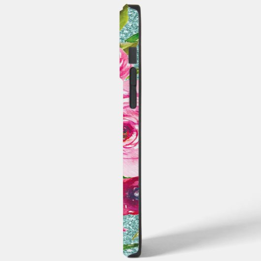 Coques Case-Mate iPhone Roses d'aquarelle en Parties scintillant Aqua Crèm (Verso / Gauche)