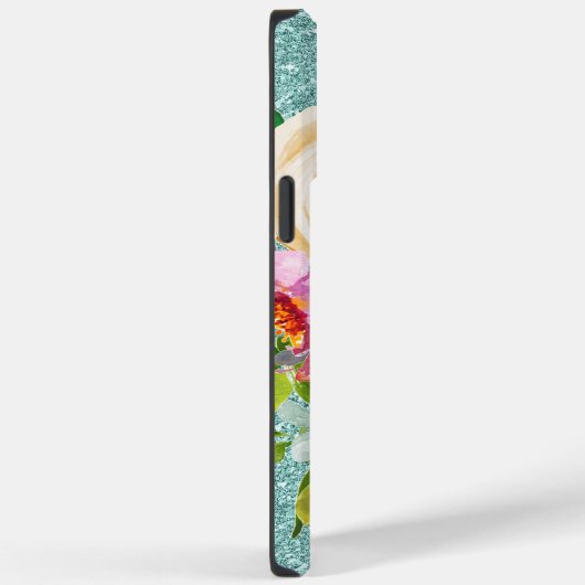 Coques Case-Mate iPhone Roses d'aquarelle en Parties scintillant Aqua Crèm (Verso / Droite)