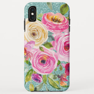 Case-Mate iPhone Case Roses d'aquarelle en Parties scintillant Aqua rose
