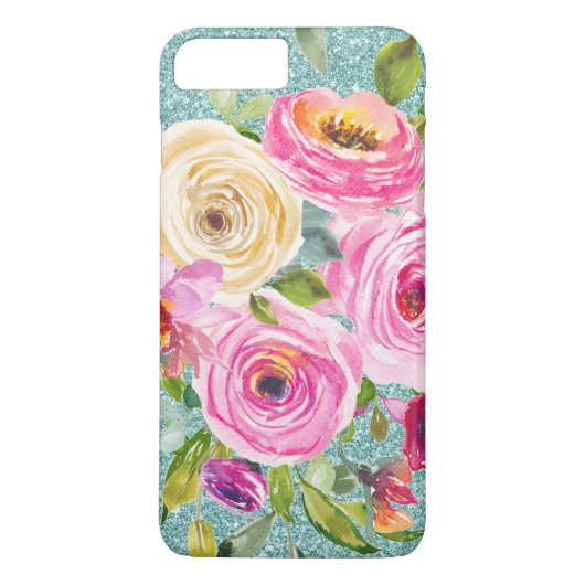 Coques Case-Mate iPhone Roses d'aquarelle en Parties scintillant Aqua rose (Dos)