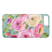 Coques Case-Mate iPhone Roses d'aquarelle en Parties scintillant Aqua rose (Dos (Horizontal))