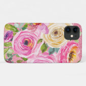 Coques Case-Mate iPhone Roses d'aquarelle en Parties scintillant rose et c (Dos (Horizontal))