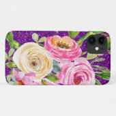 Coques Case-Mate iPhone Roses d'aquarelle en Parties scintillant rose et c (Dos (Horizontal))