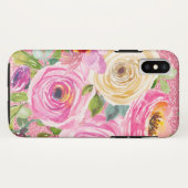 Coques Case-Mate iPhone Roses d'aquarelle en Parties scintillant rose et c (Dos (Horizontal))