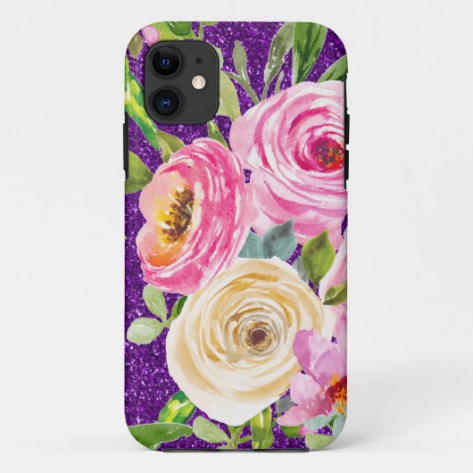 Coques Case-Mate iPhone Roses d'aquarelle en Parties scintillant rose et c (Dos)