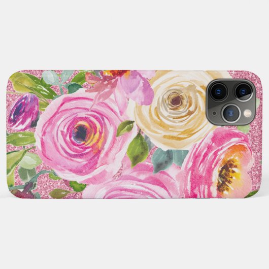 Coques Case-Mate iPhone Roses d'aquarelle en Parties scintillant rose et c (Dos (Horizontal))